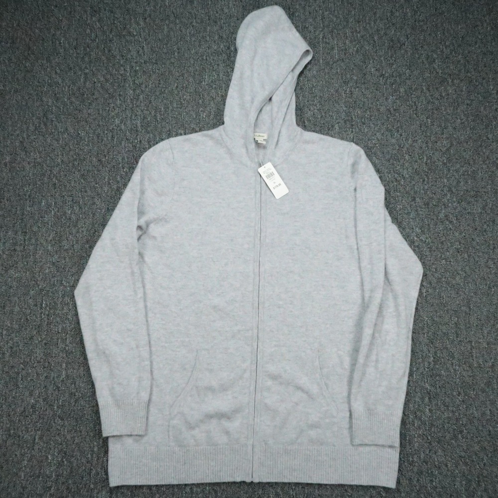 LL Bean Hoodie Womens XL Gray Classic Cashmere Full Zip Hood Hooded Pockets
